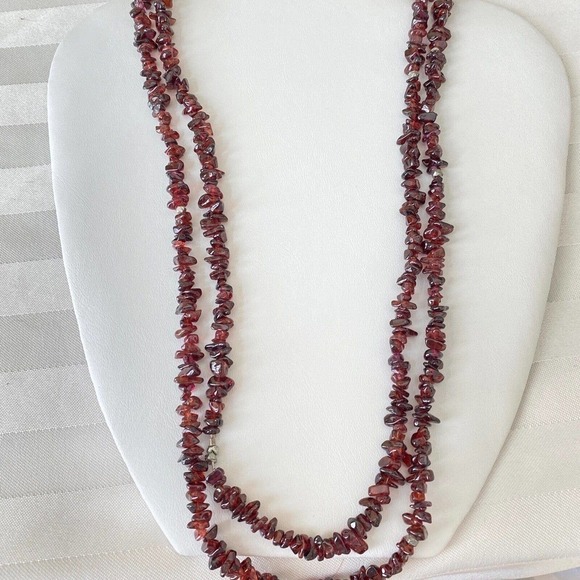 Vintage Genuine Garnet Stone Very Long Strand Beaded Nugget Necklace 59" - Picture 1 of 5